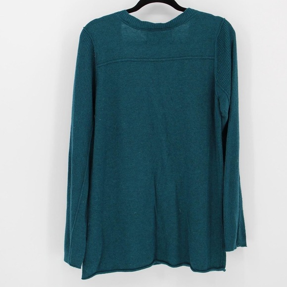 Vintage XL Teal Blue Wool Angora Blend Deep V-Neck Ribbed Sleeve Y2K Sweater - Picture 7 of 12